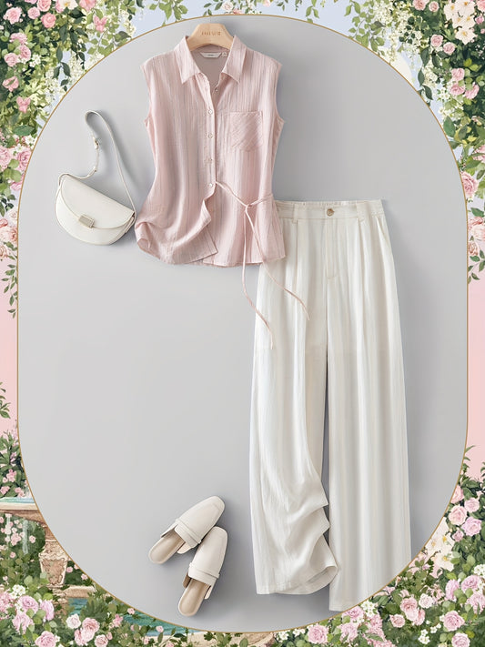 IHIMI 1 New Model "Summer Temperament Light Commuting Loose Suit | Loose Shirt + Straight Trousers | Lazy Leisure Vacation Beach Two-Piece Suit