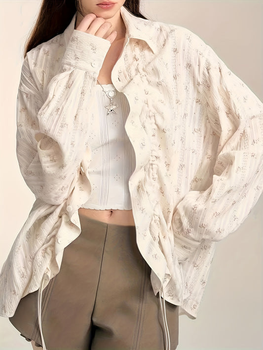 Women'S Loose Long-Sleeve Shirt with a Polo Collar, Perfect for And Casual Wear.